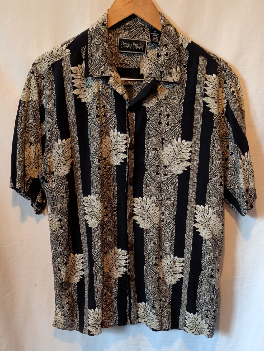 OP Black & Cream Tropical Stripe Camp Shirt